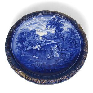 Antique J. Kent Fenton Scenic Flow Blue England Plate 10.5"